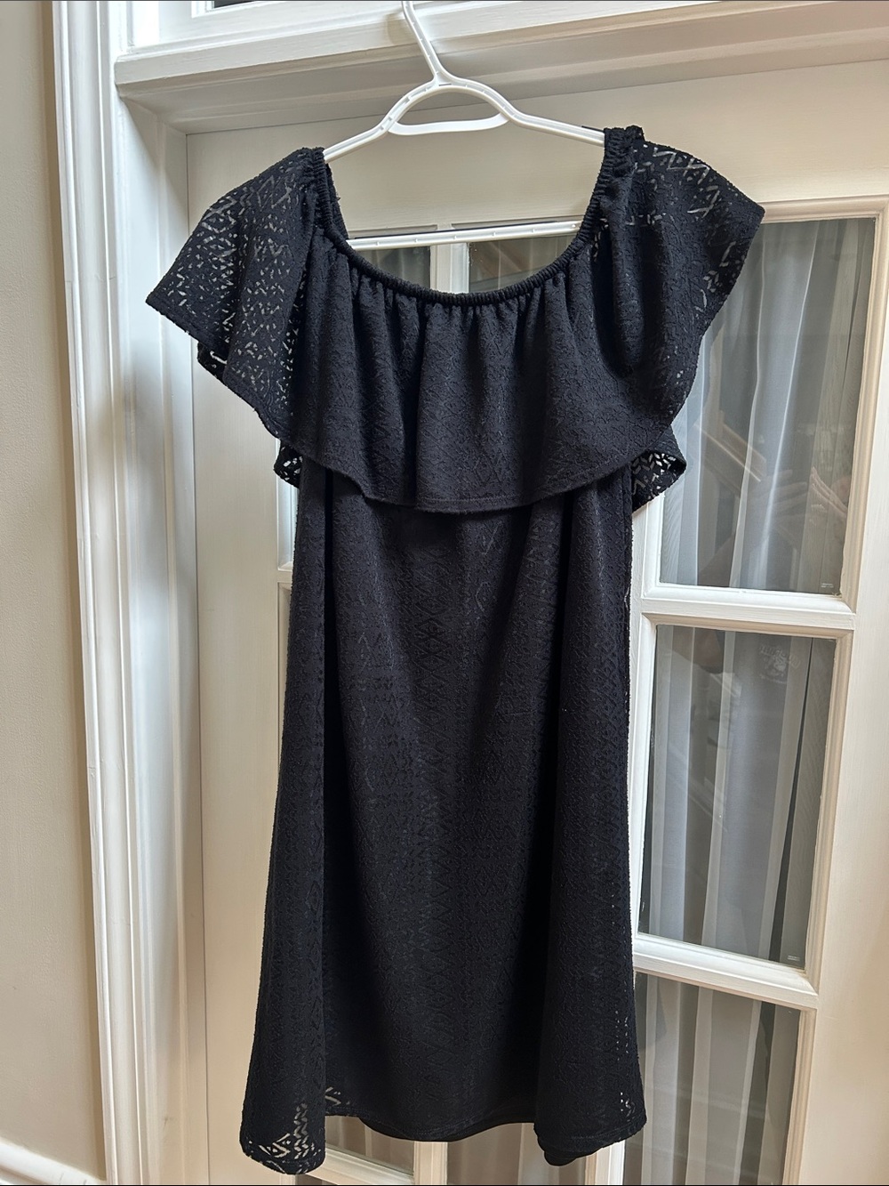 Black Ruffle neckline Dress - Women